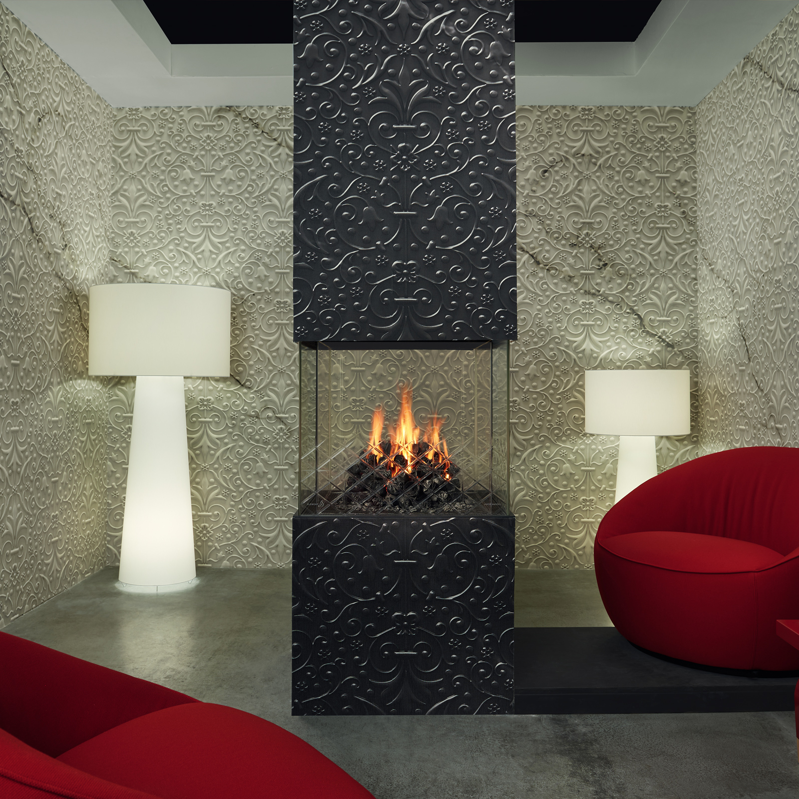Detail van de dome-brander en keramische bloemen van de Element4 Architect Series