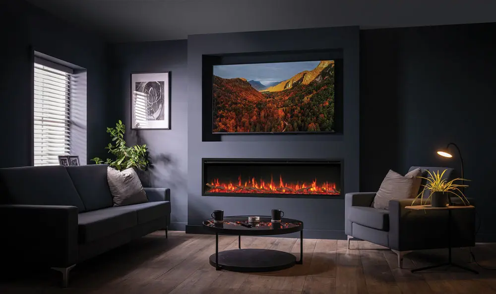 FireFX Atmos elektrische haard in een stijlvolle woonkamer