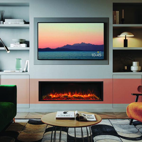 Gazco eReflex 135RW elektrische haard ingebouwd als fronthaard met houtblokken