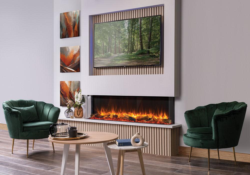 Gazco eReflex 150RW elektrische inbouwhaard - uitvoering en interieurvoorbeeld