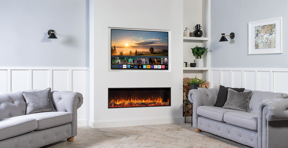 Gazco eReflex 150RW elektrische inbouwhaard - uitvoering en interieurvoorbeeld