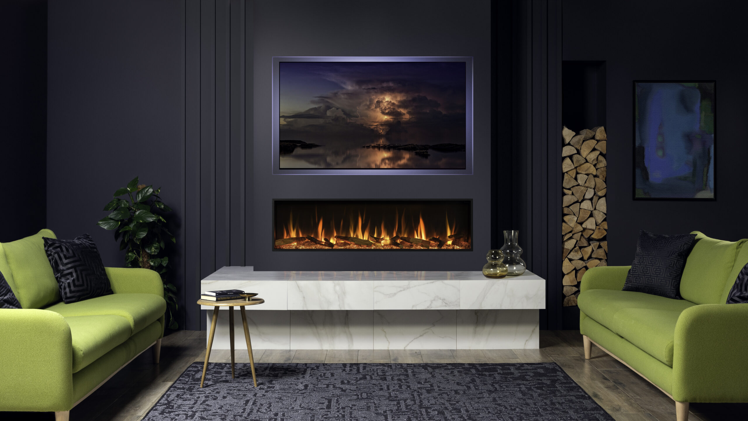 Gazco eStudio 135R elektrische fronthaard met eikenstammen en optionele sfeerledstrip