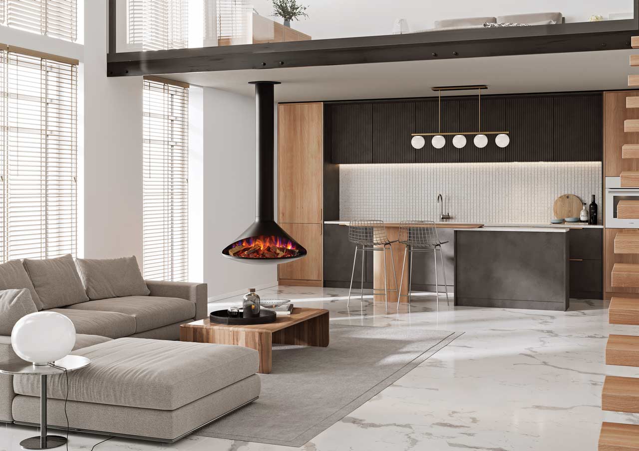 Onyx Orbit elektrische hanghaard - toestel en interieurvoorbeeld