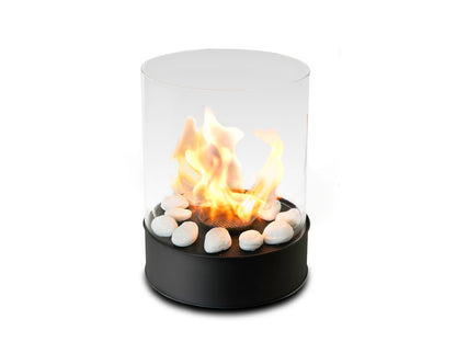 Planika Chantico Glassfire met glazen cilinder en witte decoratieve stenen