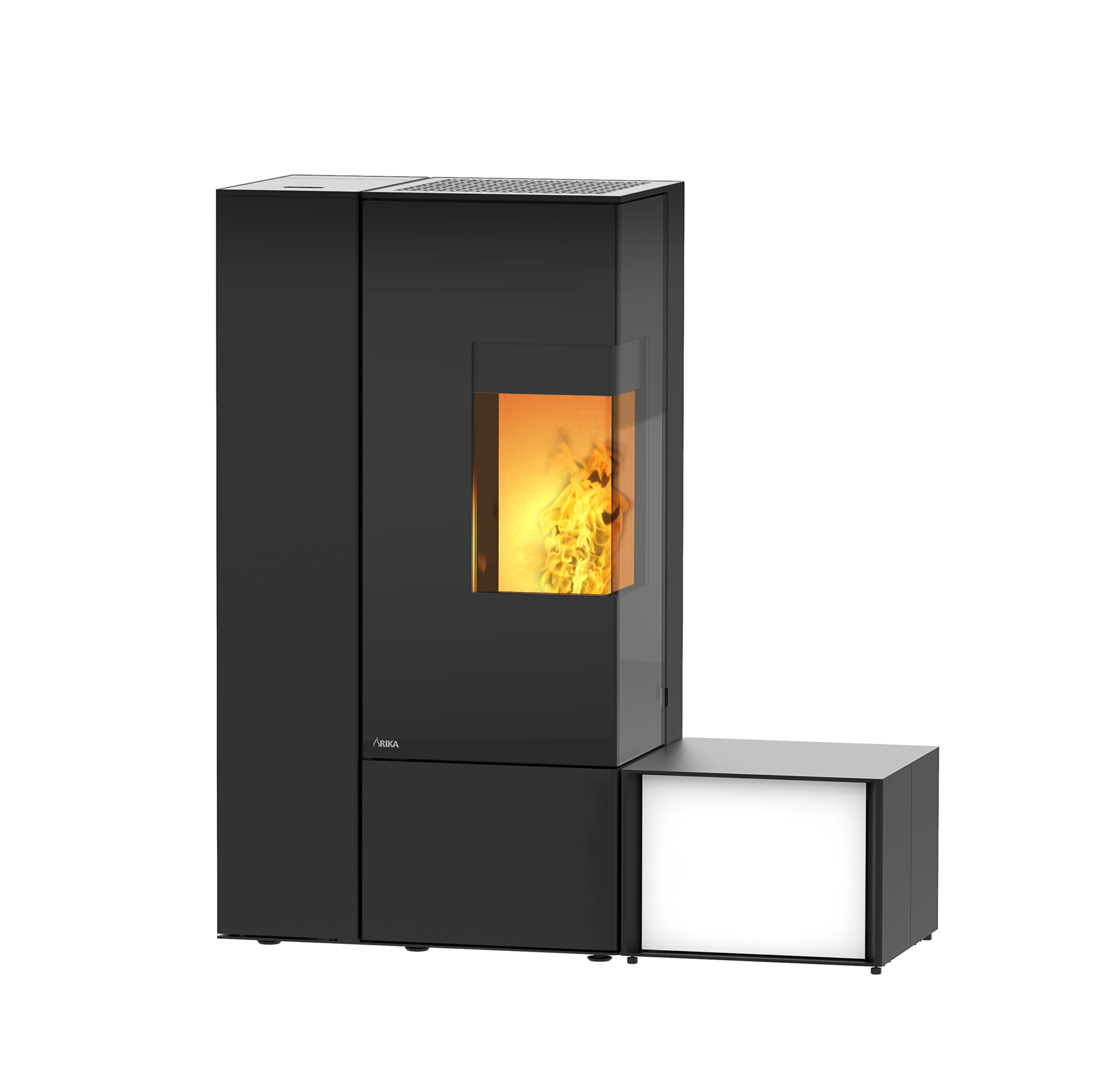 RIKA Connect Pellet Edge modulaire pelletkachel met hoekglas