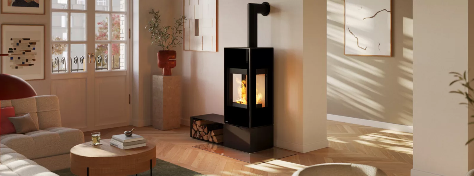RIKA Connect Wood 3S houtkachel met driezijdig vuurzicht