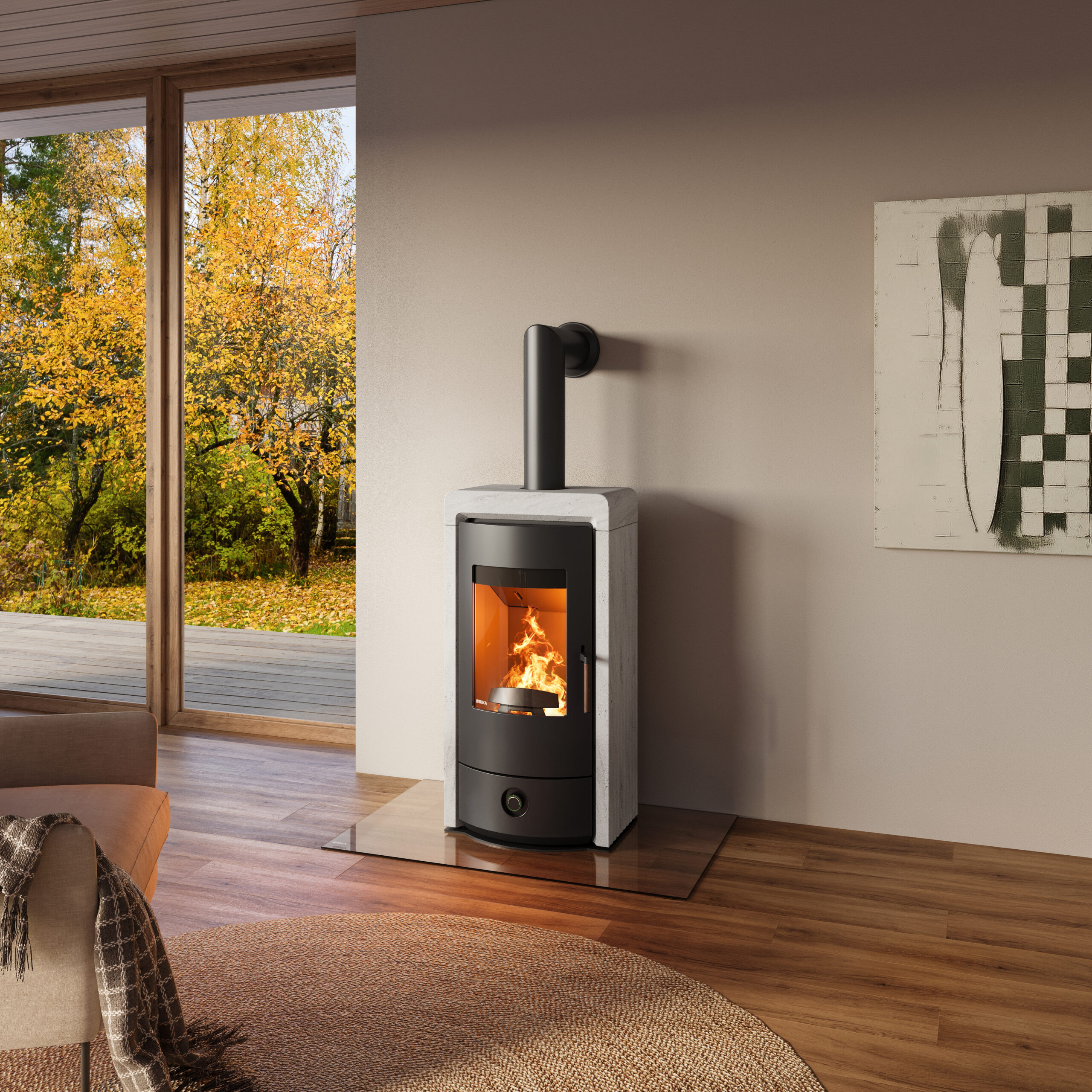 RIKA Fox III houtkachel in Stone White met RIKAair