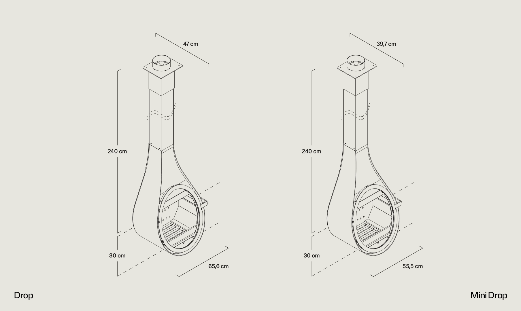 Rocal Drop en Drop Mini maattekening