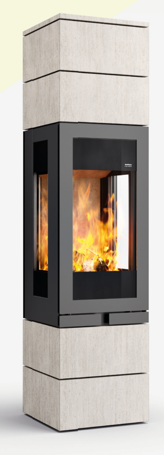 Skantherm Elements 400 3S 2.0 met vier crèmekleurige natuursteenmodules en stenen bovenplaat
