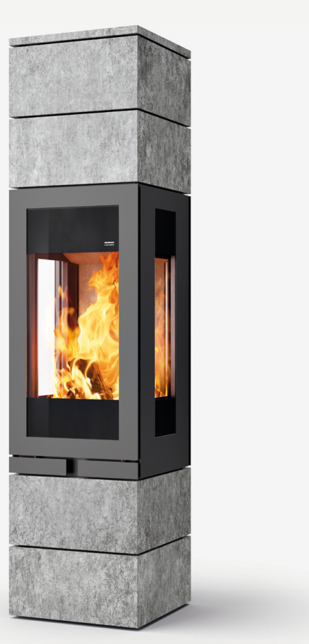Skantherm Elements 400 3S 2.0 in grijze speksteen, met vuurzicht aan drie zijden