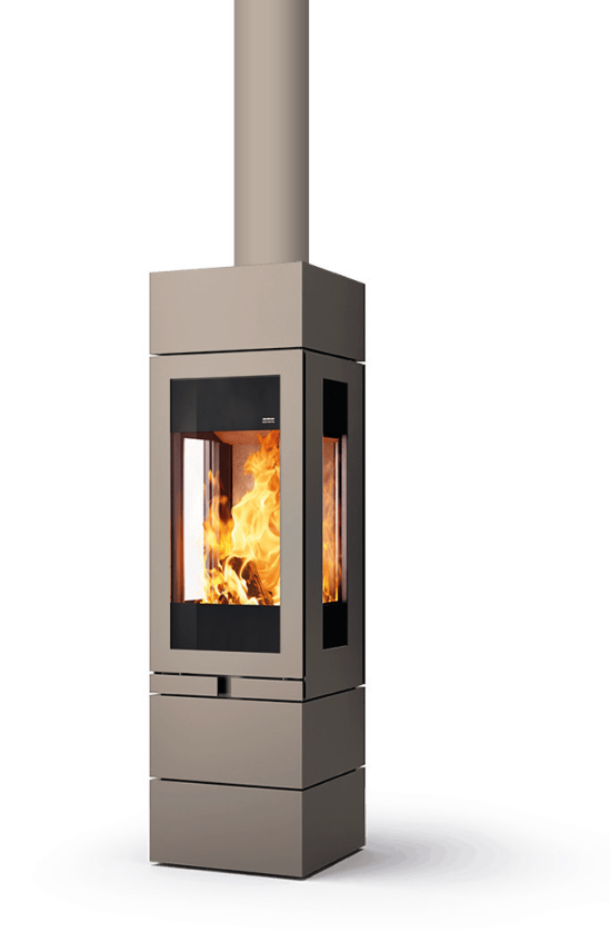 Skantherm Elements houtkachel met bijpassende rookpijp in Platinum