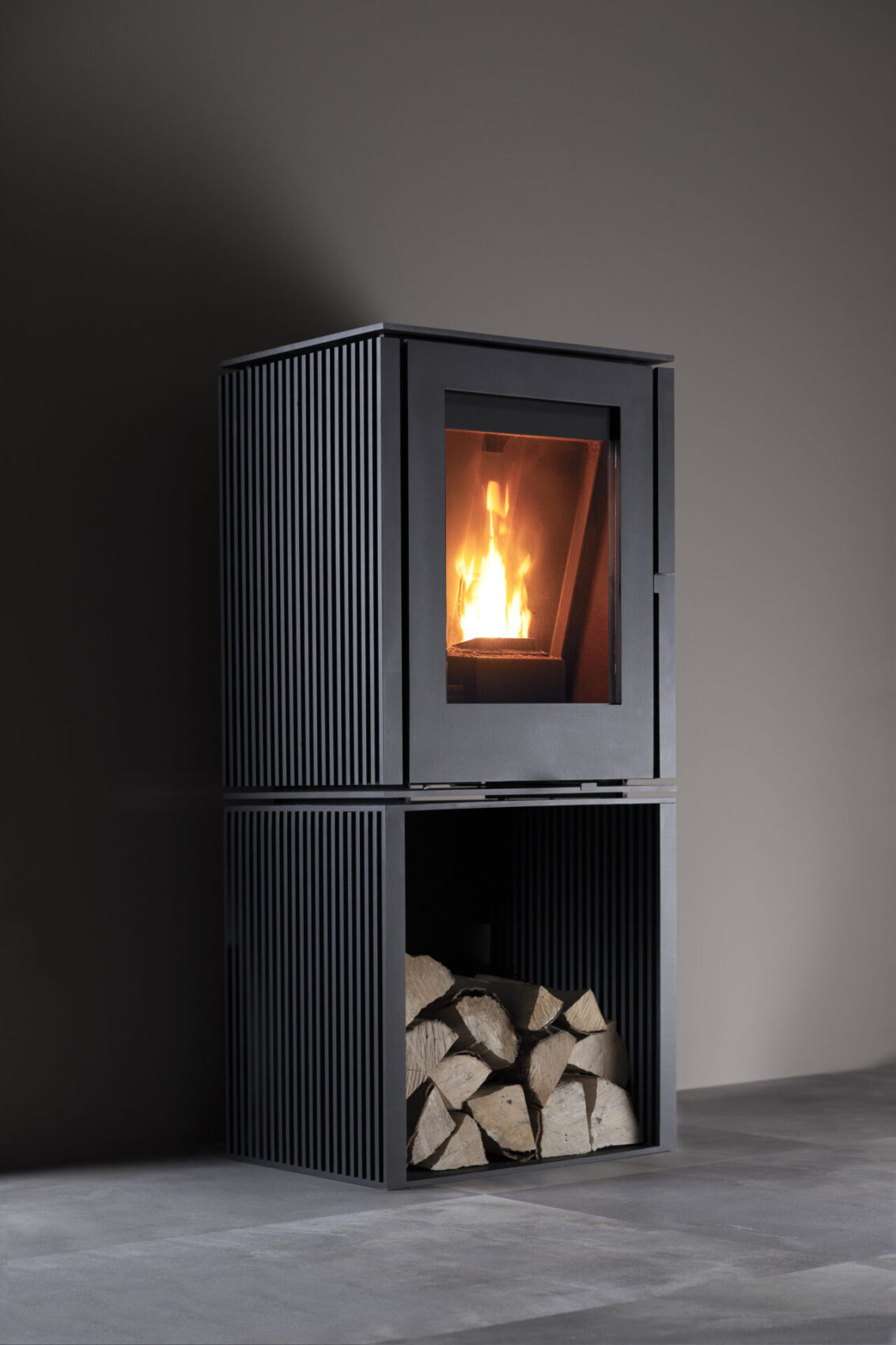 Trimline Woody Loft Pellet met onderstel van smalle stalen rillen