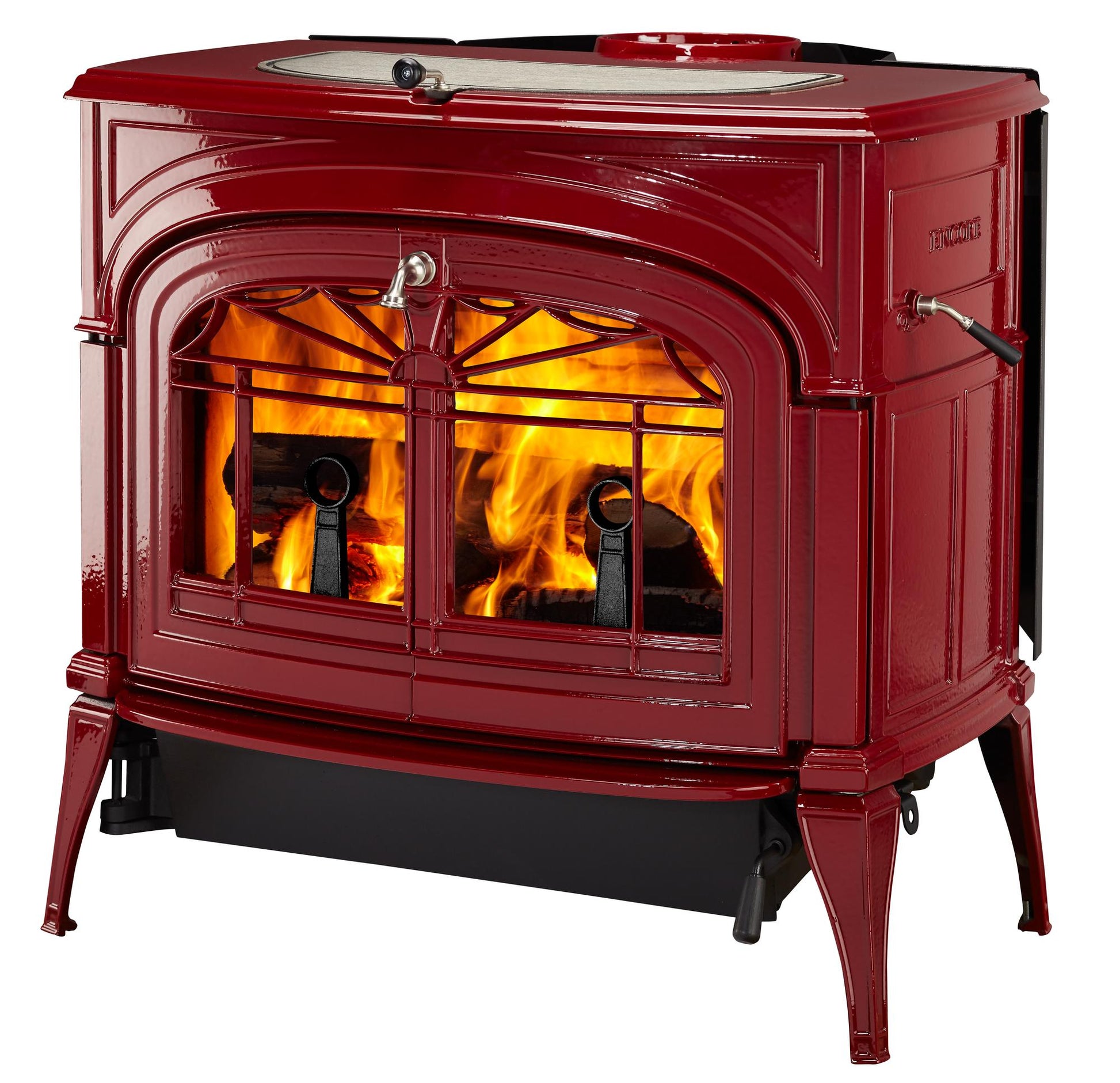Vermont Castings Encore in bordeaux emaille, schuin vooraanzicht; modelbeeld, niet outlet-exemplaar RK5899