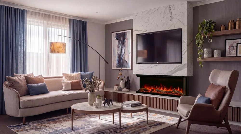 FireFX Atmos Versa 135W ingebouwd met zicht op de zijruit
