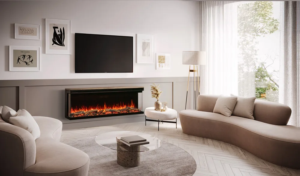 FireFX Atmos Versa 165W ingebouwd in een haardwand