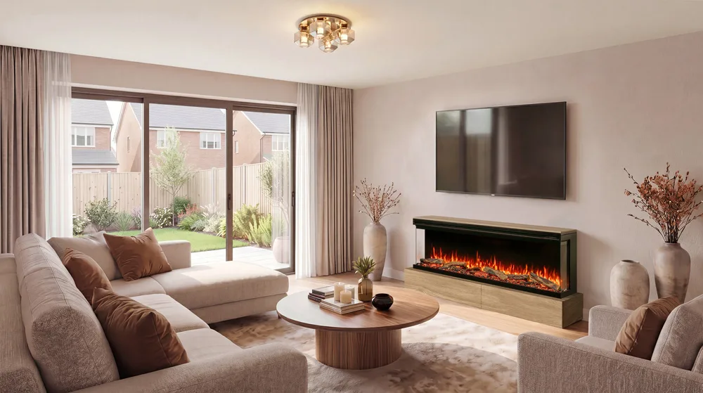 FireFX Atmos Versa 165W sfeerbeeld met gloeiende houtblokken