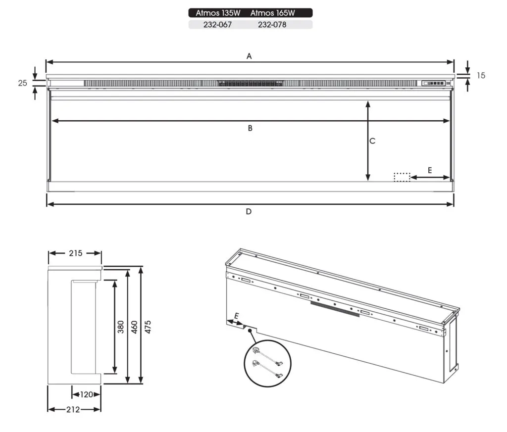 FireFX Atmos Versa maatschets - raadpleeg handleiding voor modelmaten