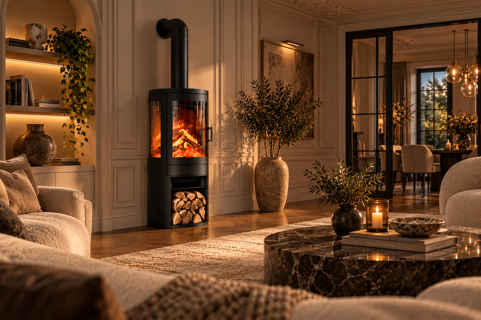 Infinix Fires Spectrum cilindervormige elektrische haard met driezijdig glas