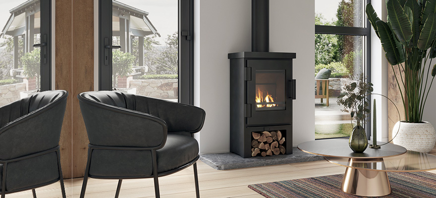Nordic Fire Fjord 1 houtkachel in een interieur