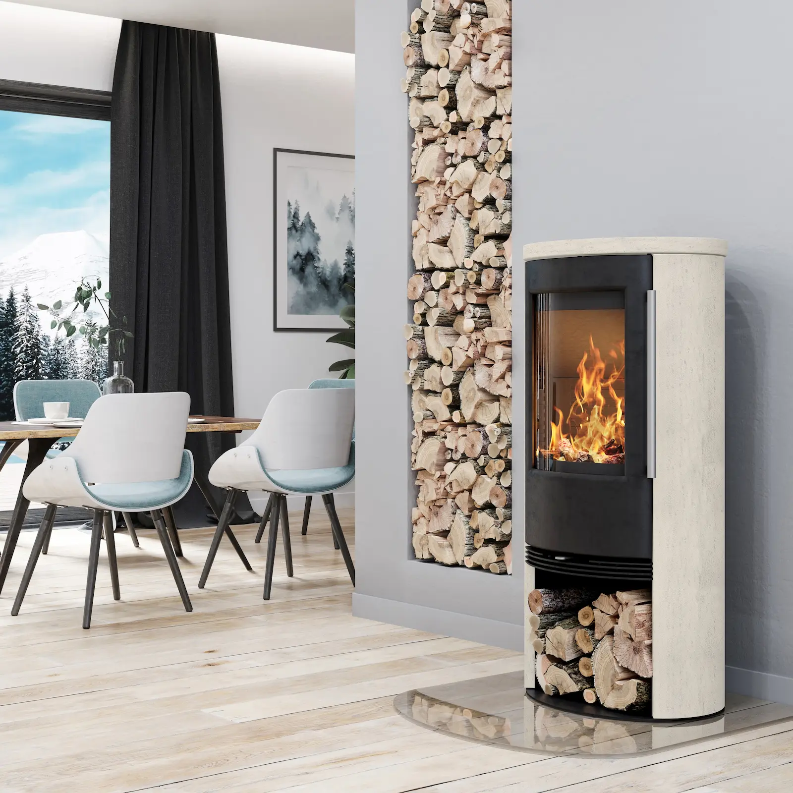 TermaTech TT21RS-WH PORTO WHITE houtkachel - aanzicht 2